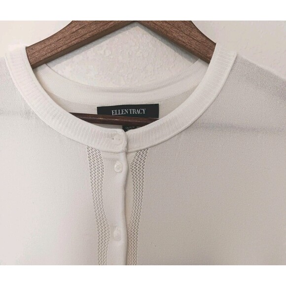 Ellen Tracy White Cardigan Sweater M 3/4 Length Sleeves Viscose Nylon Knit - Picture 2 of 12